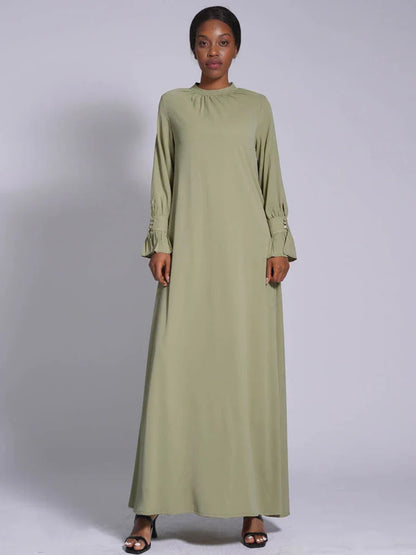 Saviig Muslim Women's High Neck Abaya Maxi Dress