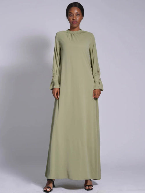 Saviig Muslim Women's High Neck Abaya Maxi Dress