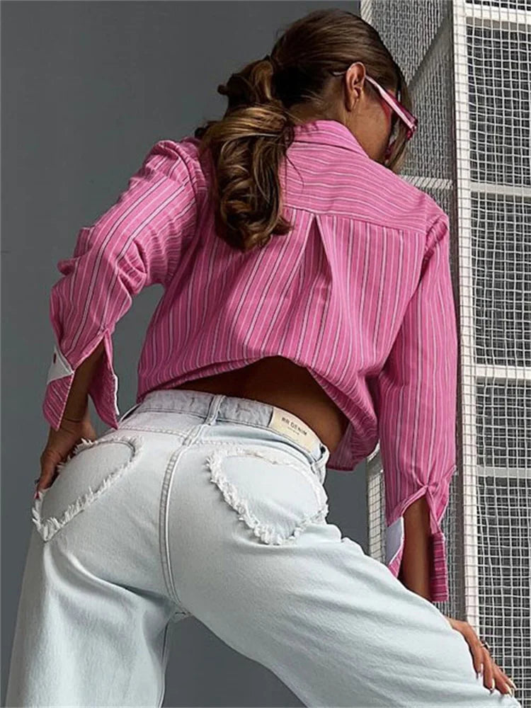 Saviig Striped Pocket Shirt Blazer: Women's Casual Long Sleeve Cardigan