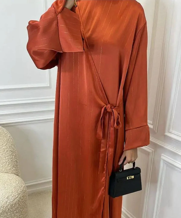 Saviig Satin Side Wrap Abaya Ramadan Robe for Muslim Women