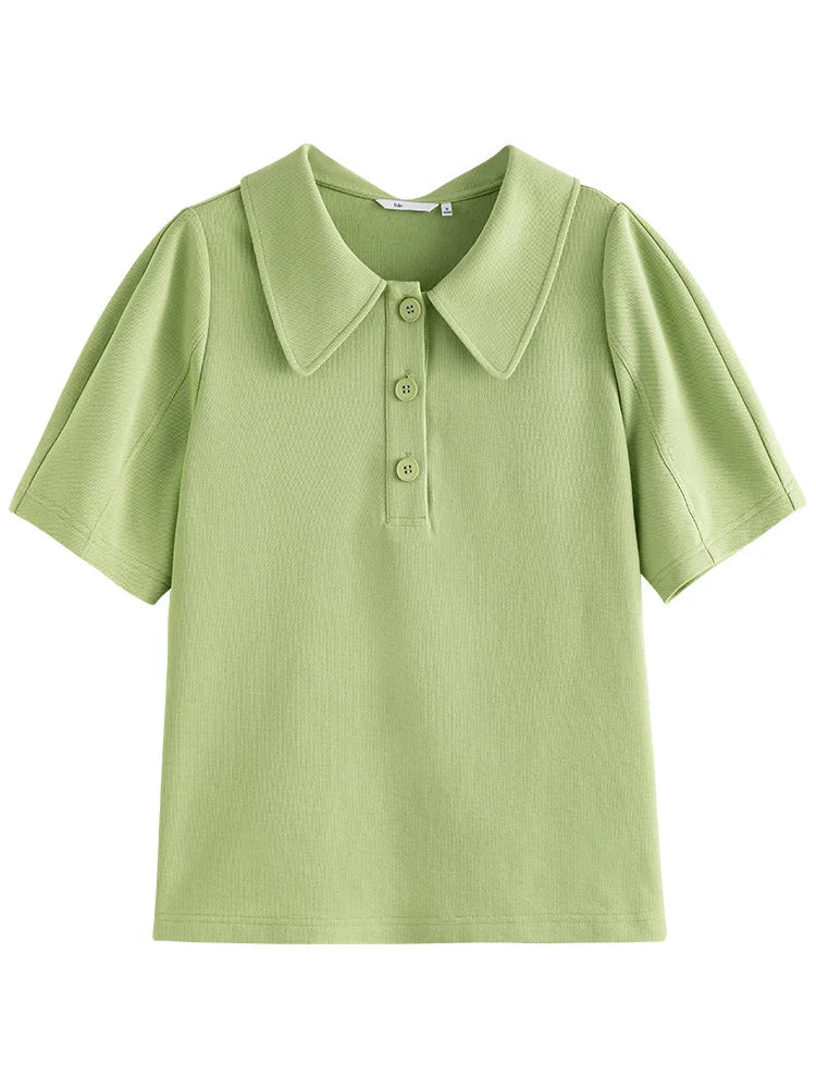 Saviig Polo Collar Loose Fit Cotton Tee for Women