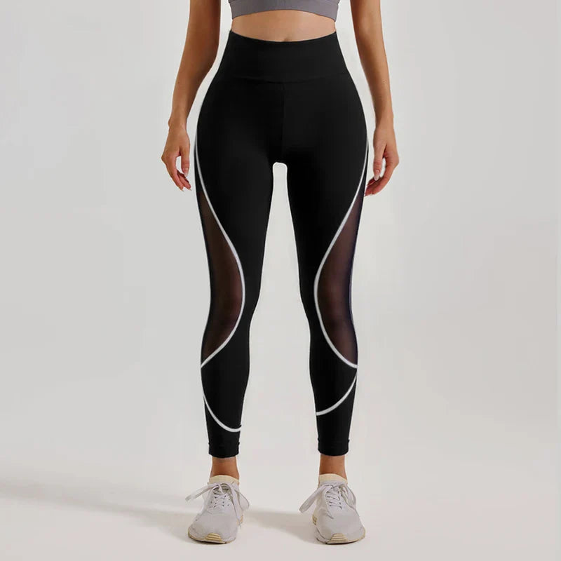 Saviig Color Block Mesh High Waisted Gym Leggings for Women
