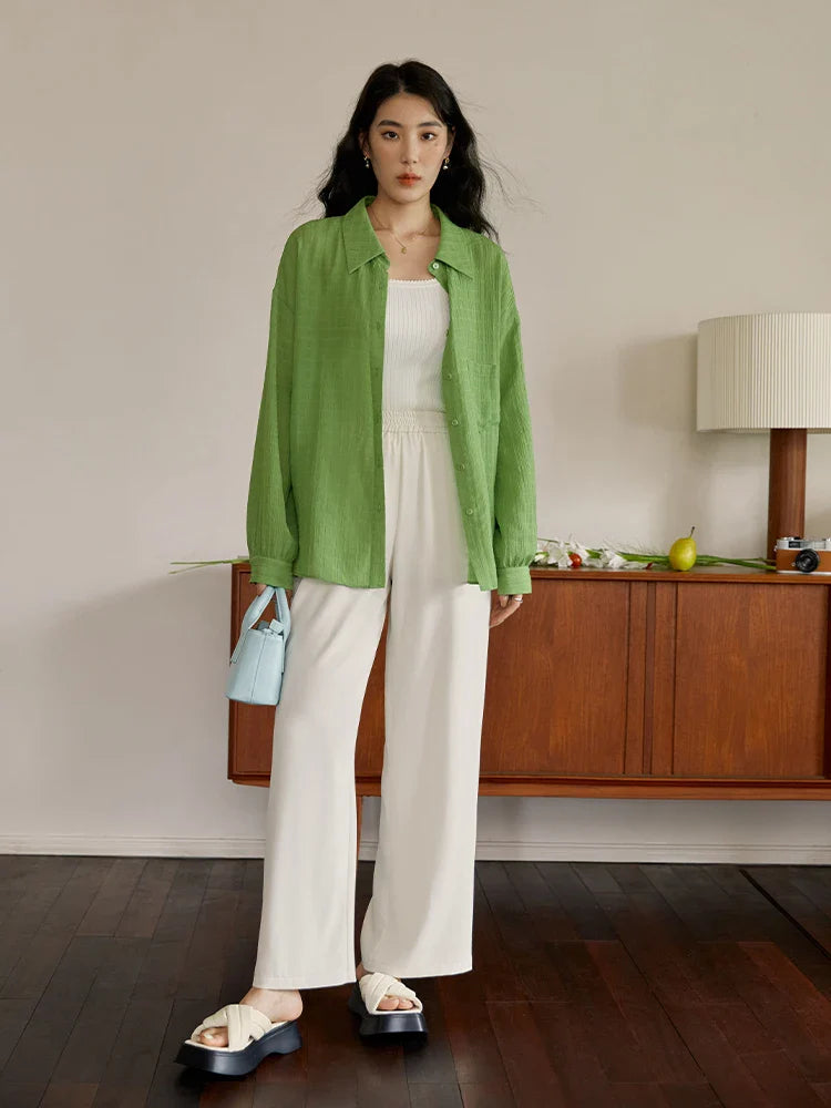 Saviig Coolness Pants: Women's Summer Straight Solid Color Elastic Waist Casual All-match.