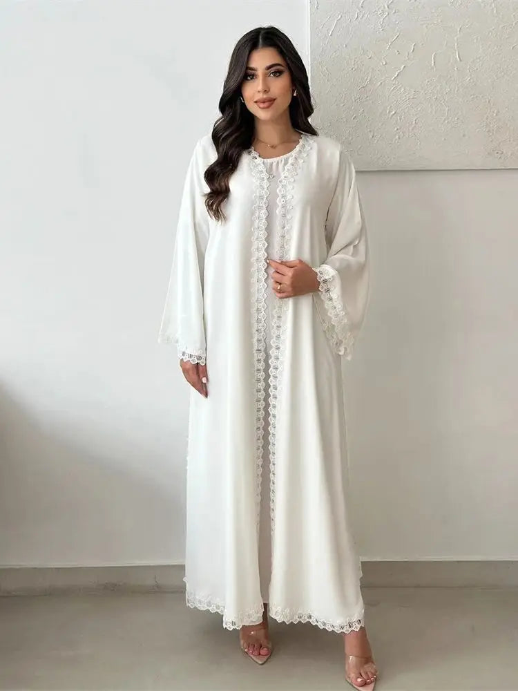 Saviig White Lace Abaya Dubai Luxury 2024 Muslim Kaftan Dress Islamic Robe