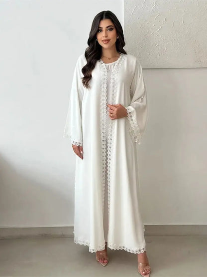 Saviig White Lace Abaya Dubai Luxury 2024 Muslim Kaftan Dress Islamic Robe
