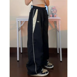 Saviig Wide Leg Cargo Pants Drawstring Solid Streetwear Hip Hop Baggy Trousers