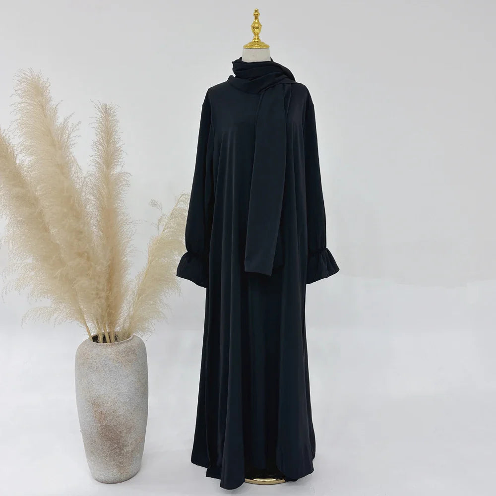 Saviig One Piece Zipper Front Jilbab with Integrated Hijab, Modest Abaya for Women