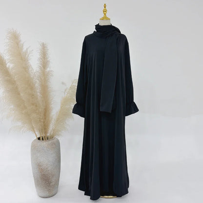 Saviig One Piece Zipper Front Jilbab with Integrated Hijab, Modest Abaya for Women