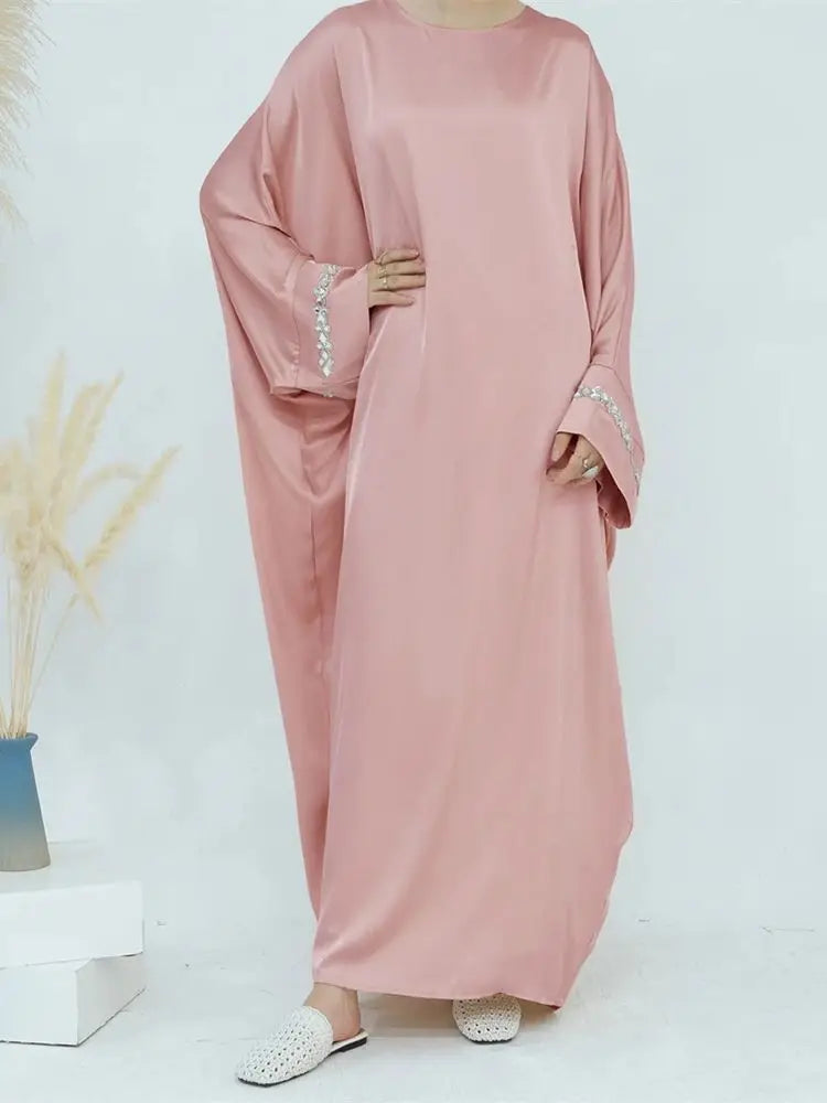Saviig Ramadan Eid Satin Modest Abaya Dubai Maxi Kaftan for Women