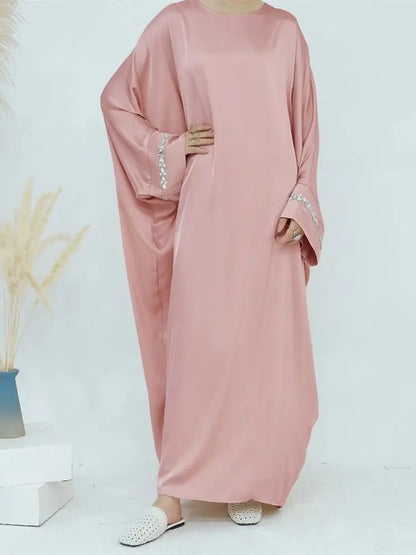 Saviig Ramadan Eid Satin Modest Abaya Dubai Maxi Kaftan for Women