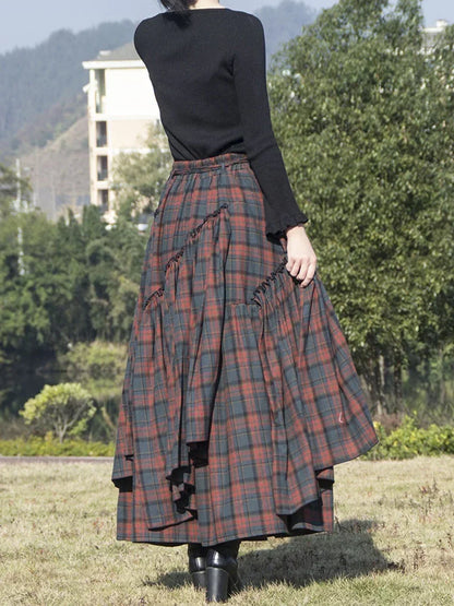 Saviig Lace Irregular Hem Medieval Skirt, High Waist Pleated, Heavy Cotton