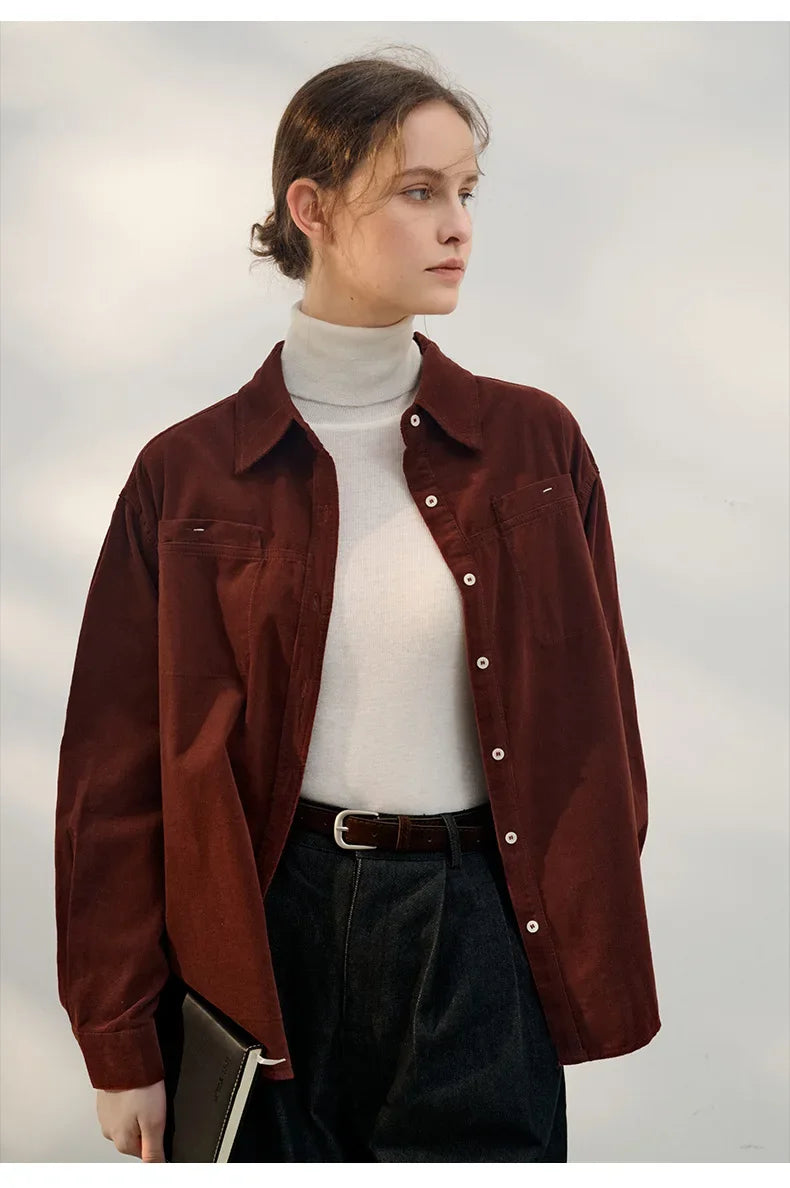 Saviig Corduroy Lapel Shirt - 2024 Fall New Single-Breasted Casual Long Sleeve