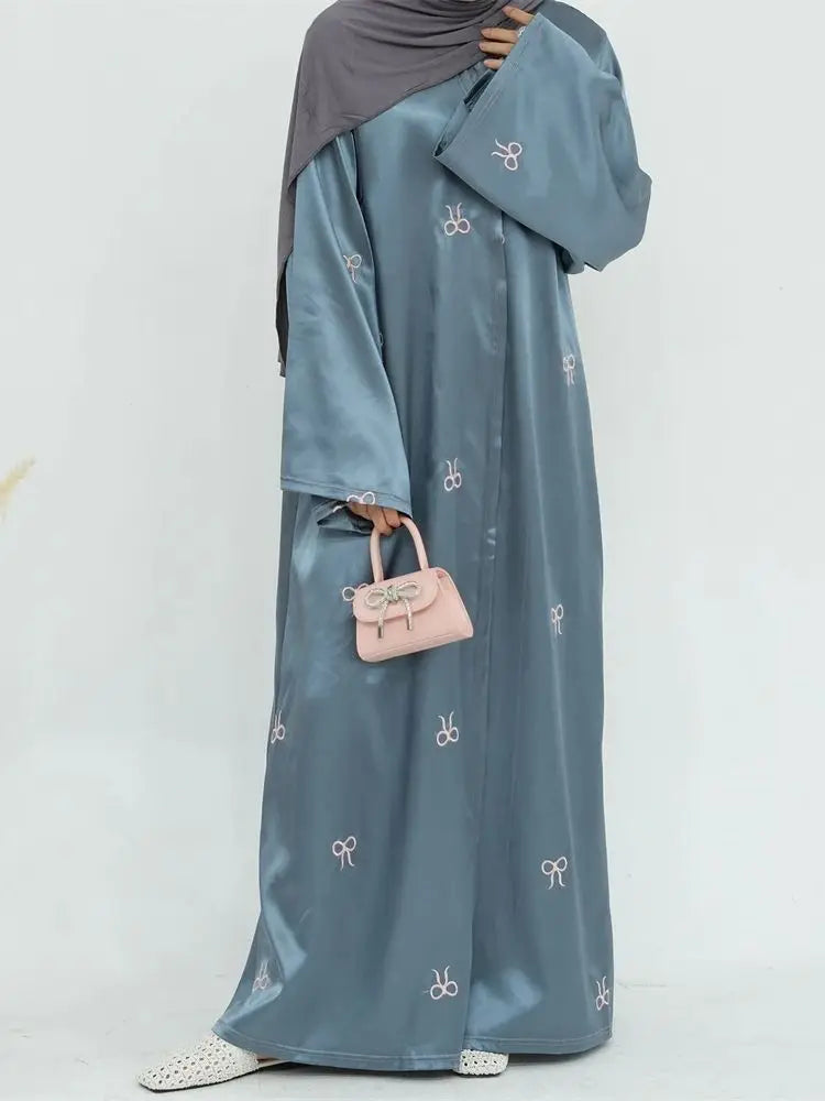 Saviig Ramadan Eid Embroidery Kimono Abaya Dress for Muslim Women