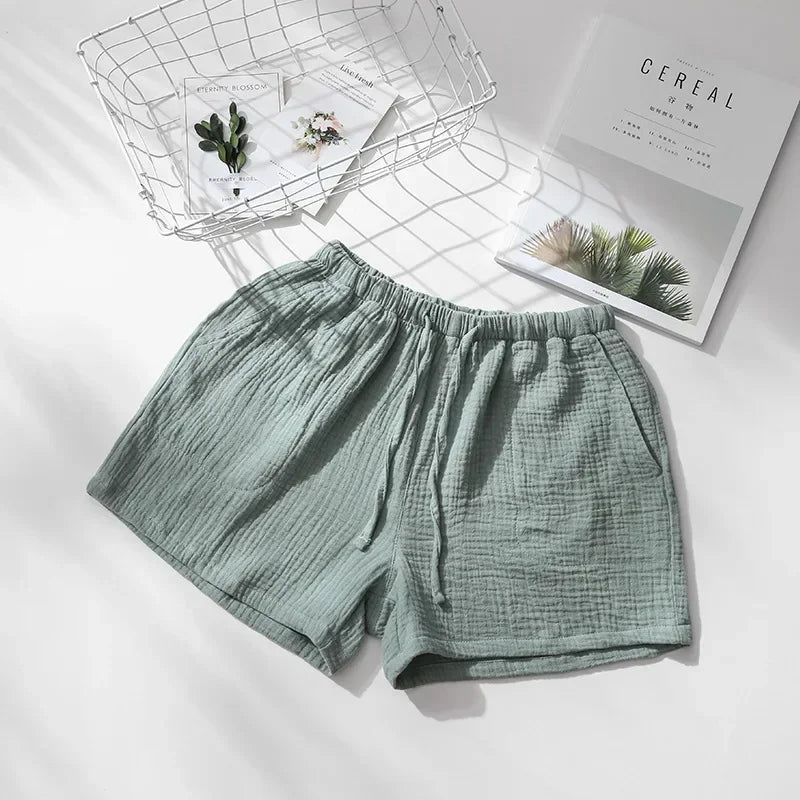 Saviig Cotton Crepe Sleep Shorts for Couples, Elastic Waist Nightwear Pajama Bottoms