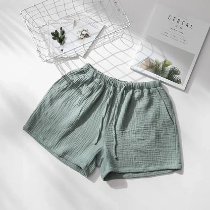 Saviig Cotton Crepe Sleep Shorts for Couples, Elastic Waist Nightwear Pajama Bottoms