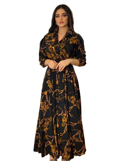 Saviig Ramadan Print Abaya Dress for Women, Elegant Islamic Kaftan Vestidos