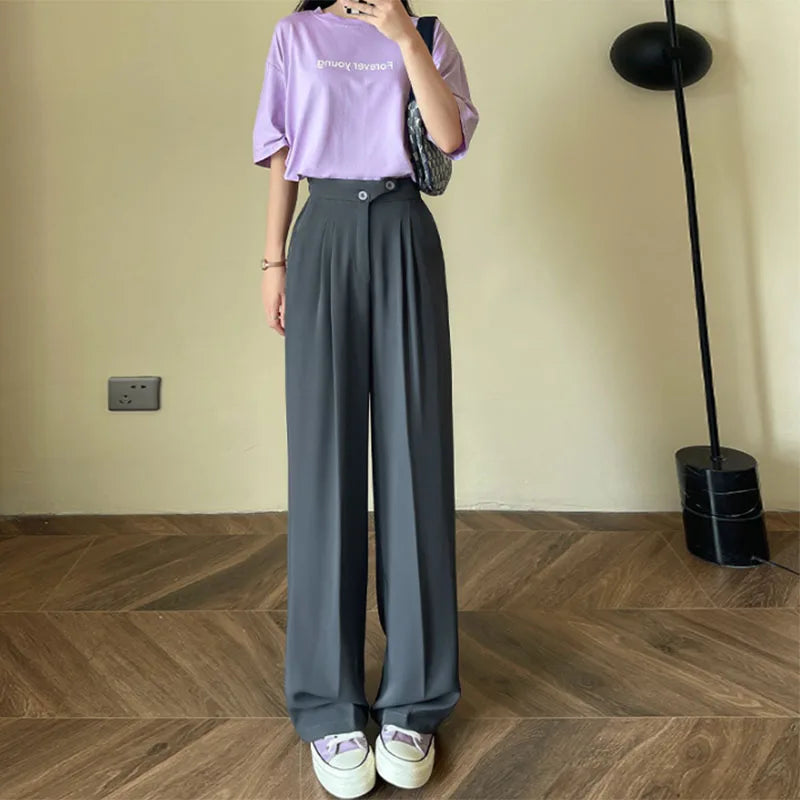 Saviig High-Waisted Wide Leg Pants - Women's Casual Office Lady Suit Trousers