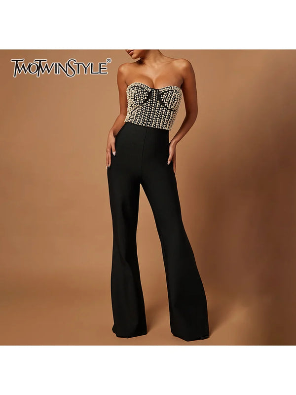 Saviig Bead Jumpsuit: Strapless Slim Fit Elegant High Waist Jumpsuit