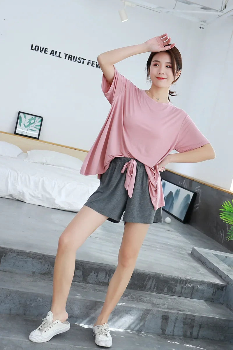 Saviig Modal Short Sleeve Pajama Set for Women, Loose Fit Home Loungewear