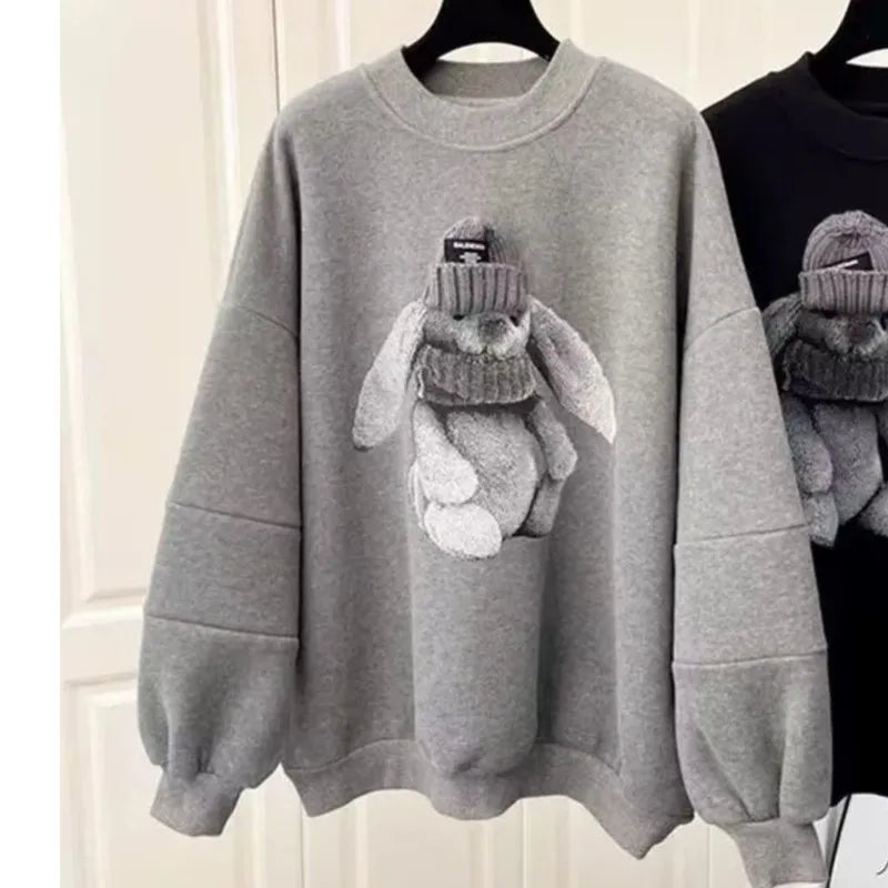 Saviig Cartoon Rabbit Print Sweatshirt Women's Casual Hoodie