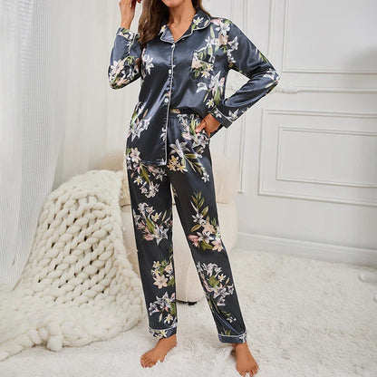 Saviig Floral Satin 2-Piece Pajama Set