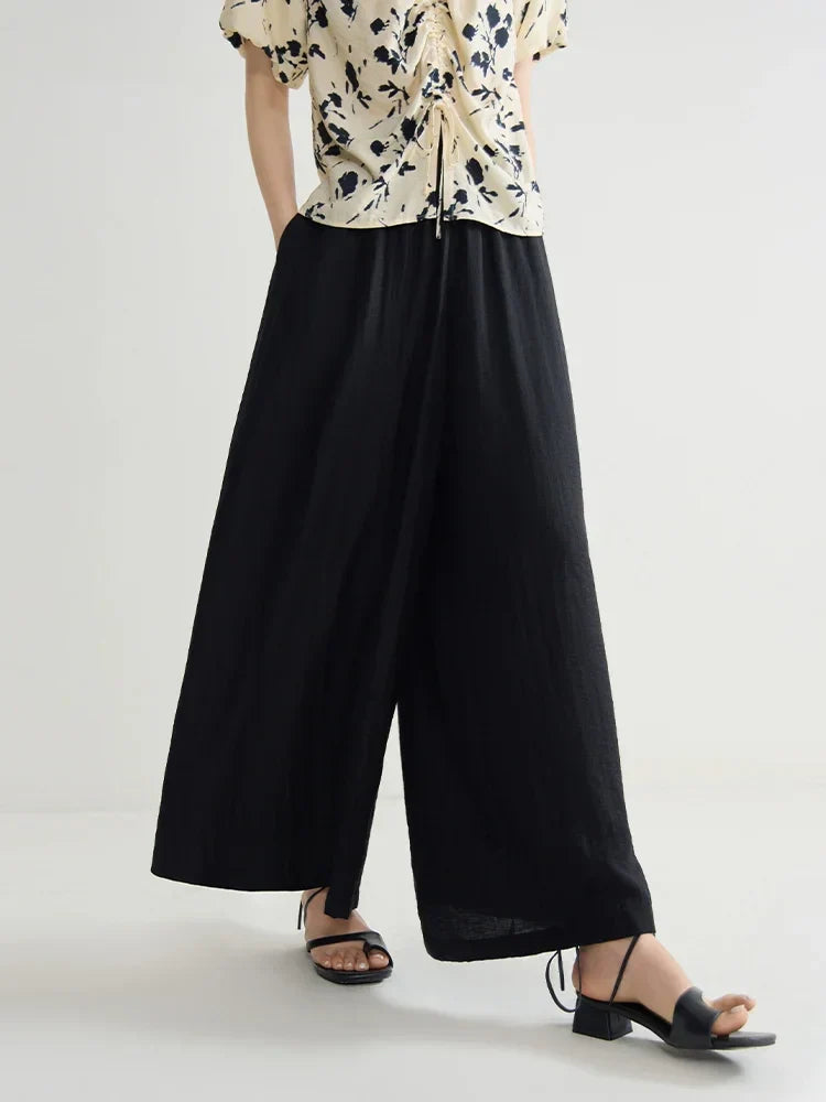 Saviig Women's High Waist Black Pants Loose Fit Full Length Trousers