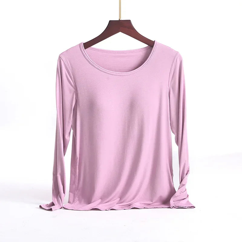 Saviig Long-Sleeved Pajamas with Integrated Bra, Spring/Autumn Women's Home Base Innerwear
