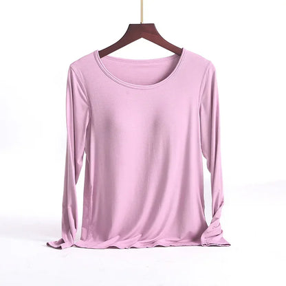 Saviig Long-Sleeved Pajamas with Integrated Bra, Spring/Autumn Women's Home Base Innerwear