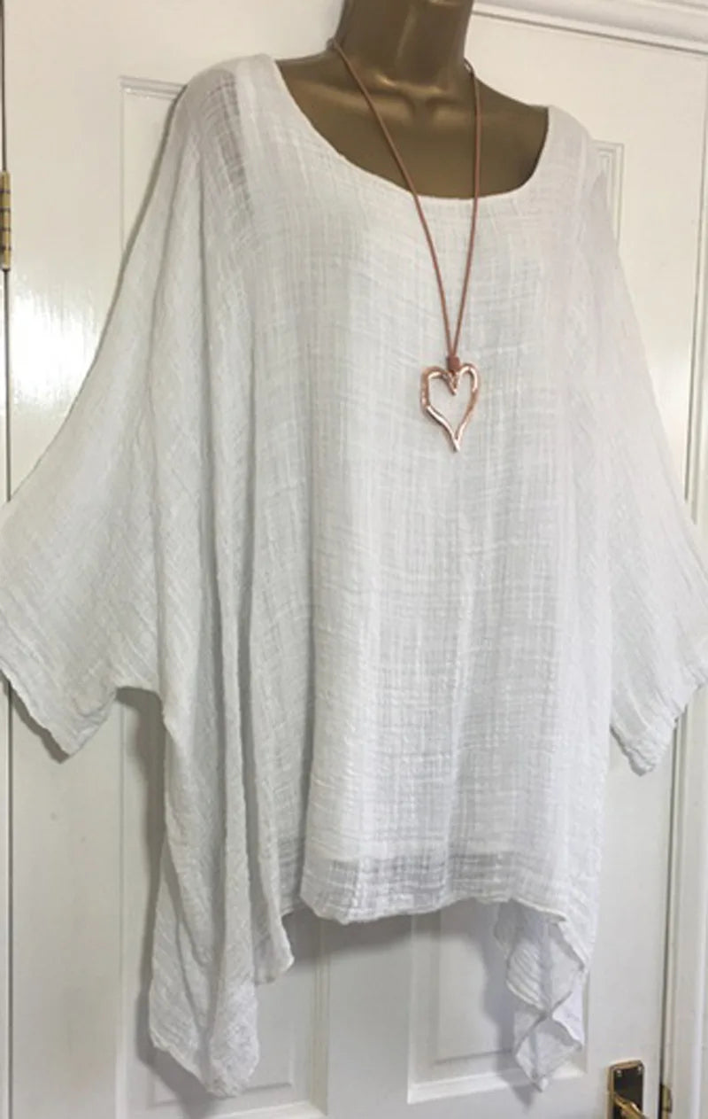 Saviig Batwing Sleeve Solid Color Blouse, Casual Elegance O-Neck Top