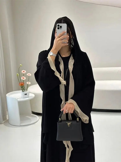 Saviig Ramadan Eid Mubarak Abaya Luxury Black Kimono for Modest Muslim Women