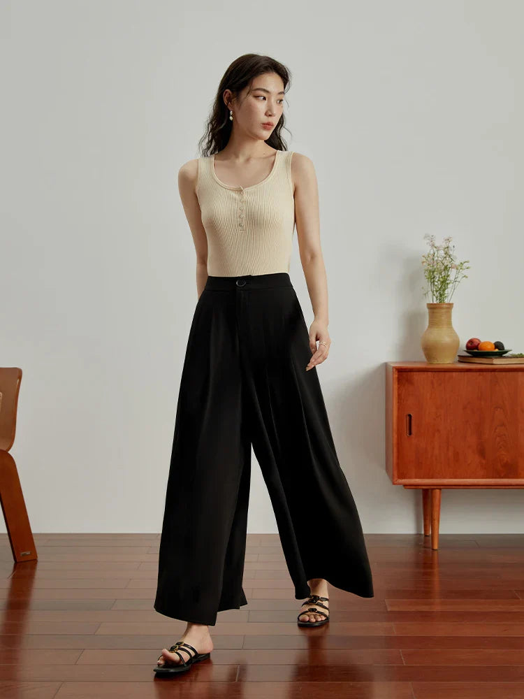 Saviig Hide Meat Wide Leg Pants: Summer High Waist Slim Fit Skirt, Leisure & Stylish
