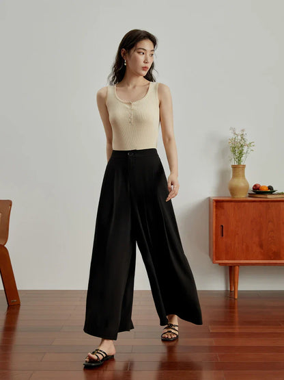 Saviig Hide Meat Wide Leg Pants: Summer High Waist Slim Fit Skirt, Leisure & Stylish