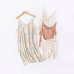 Saviig Viscose Cami Dress: Sexy V-Neck Printed Sleeveless Nightdress