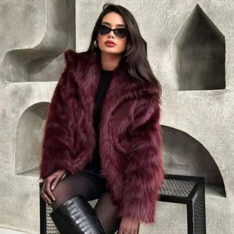 Saviig Plush Burgundy Bomber Jacket for Women - Winter Warmth and Style