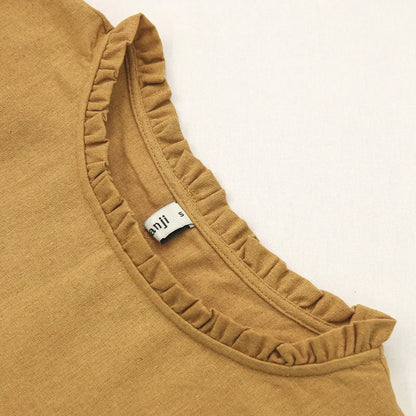 Saviig Ruffled Linen Women's T-Shirt: Casual Loose Fit, O-Neck, Long Sleeve Top