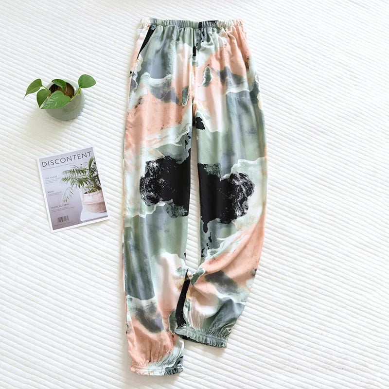 Saviig Floral Viscose Pajama Pants: Comfortable Loose Fit Home Trousers