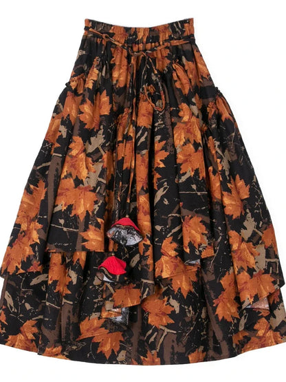Saviig Retro Cotton Linen Medieval Maxi Skirt Irregular Hem Elastic Waist