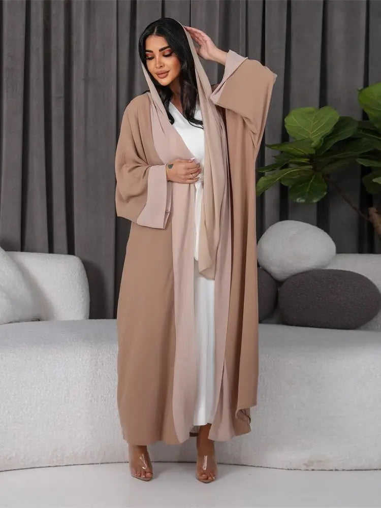 Saviig Ramadan White Muslim Kimono Abaya for Women, Long Robe Kaftans