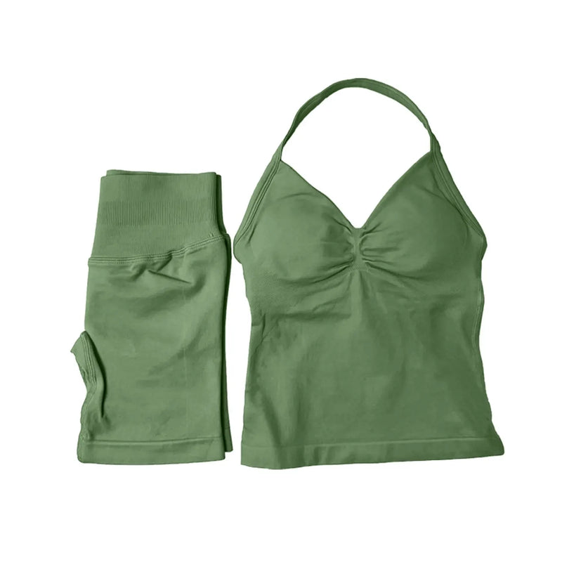 Saviig Impact Yoga Set: Longline Strappy Top & Shorts - Women's Gym Fitness Suit