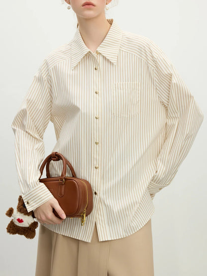 Saviig French Bow Tie Striped Shirt: Office Lady Spring Loose Fit Top