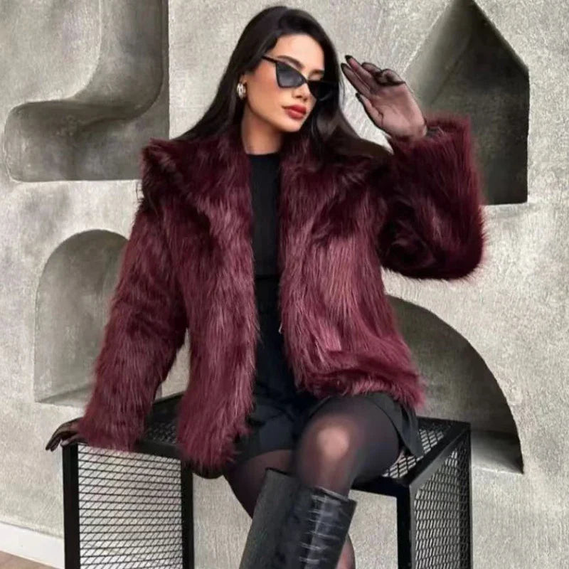 Saviig Plush Burgundy Bomber Jacket for Women - Winter Warmth and Style