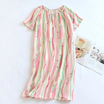 Saviig Cotton Crepe Sleep Skirt Set - Striped Summer Dress for Women