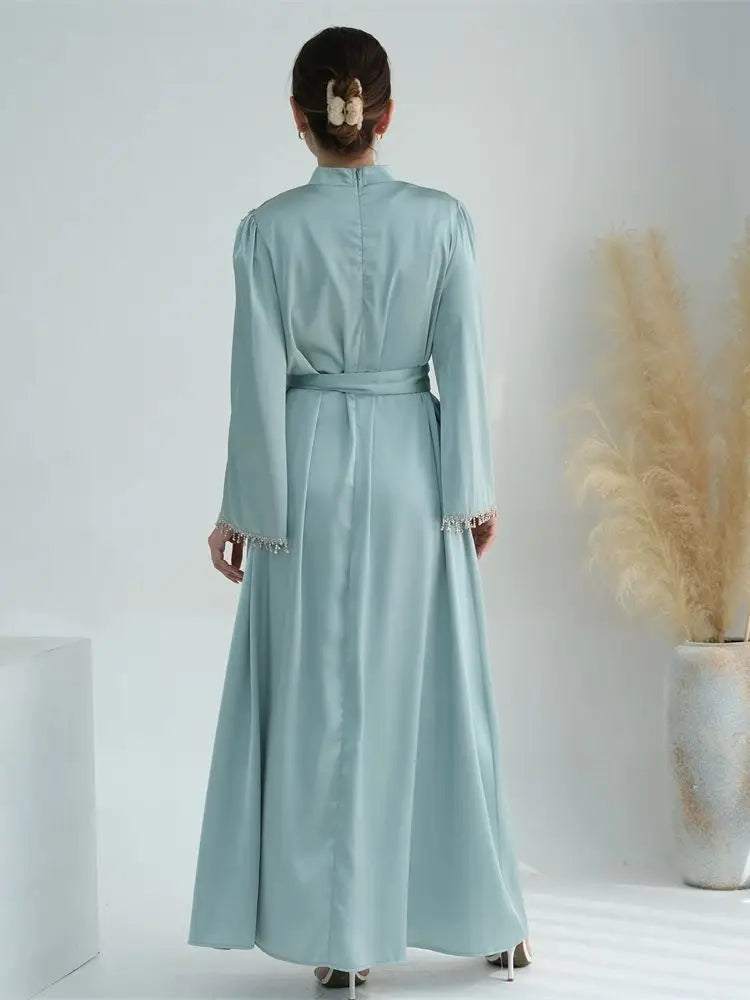 Saviig Ramadan Satin Diamond Abaya Dress for Muslim Women