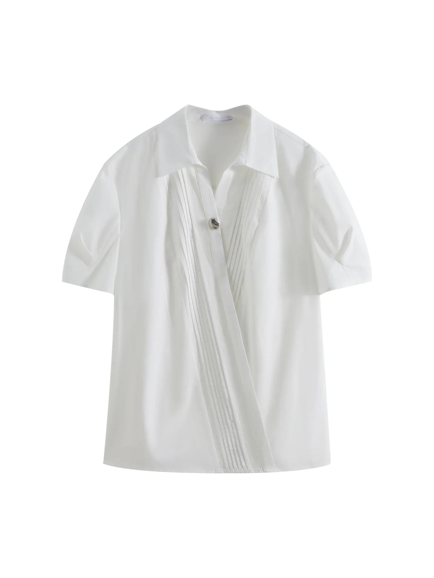 Saviig White V-Neck Short-Sleeve Top - 2025 Summer Minimalist Style