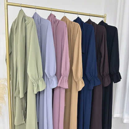 Saviig One Piece Zipper Front Jilbab with Integrated Hijab, Modest Abaya for Women