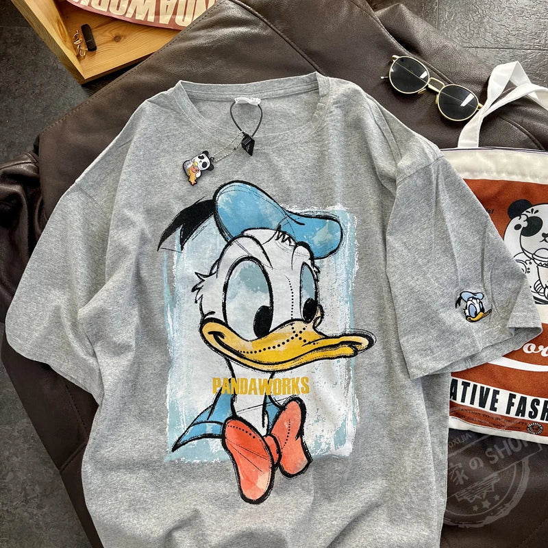 Saviig Women's Donald Duck Trendy T-Shirt: Casual Loose Fit Short Sleeve Top