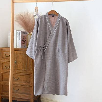 Saviig Japanese Kimono Robe Couple Nightgown 100% Cotton Bathrobe