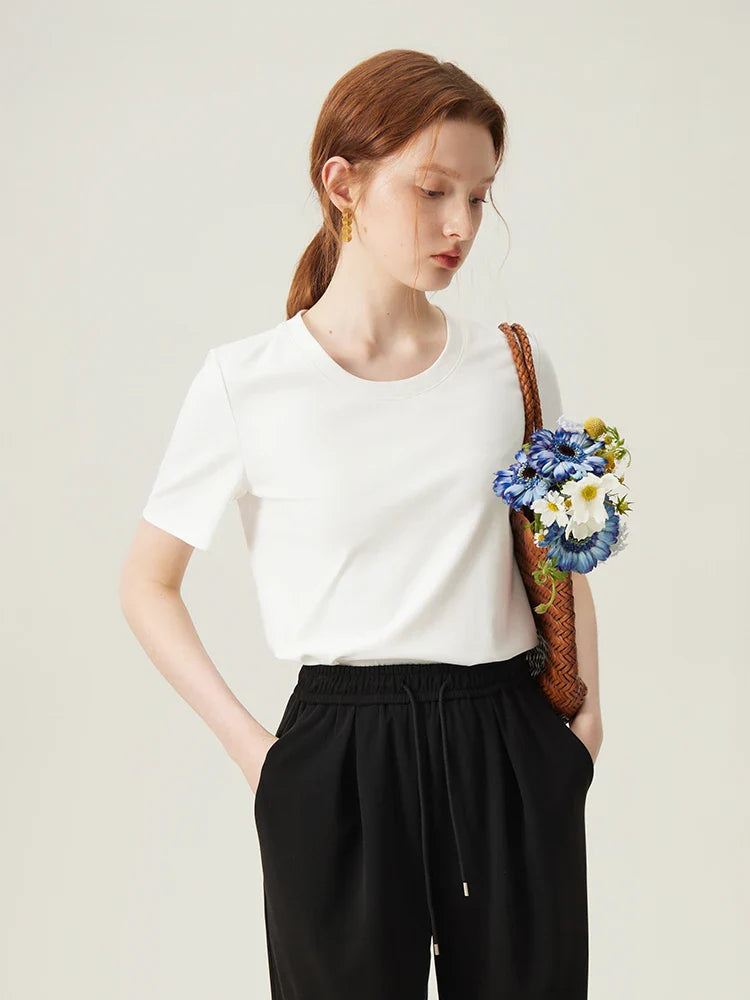 Saviig White Slim Short-sleeve T-shirt: All-match Spring Summer Top