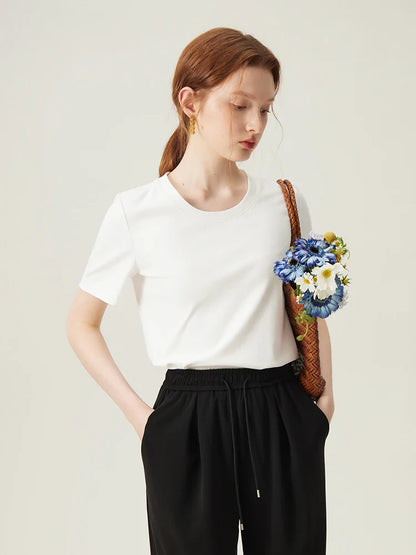 Saviig White Slim Short-sleeve T-shirt: All-match Spring Summer Top