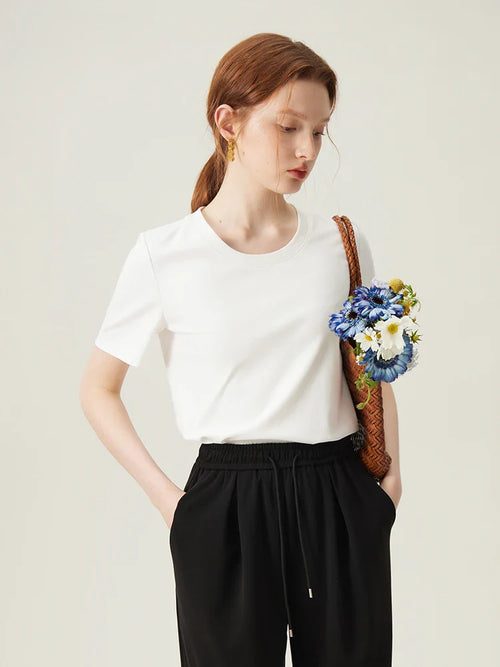 Saviig White Slim Short-sleeve T-shirt: All-match Spring Summer Top